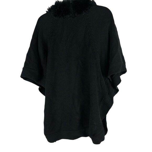 Once Again Womens Black Open Front Cardigan With Faux Fur Trim Size M - Picture 3 of 6